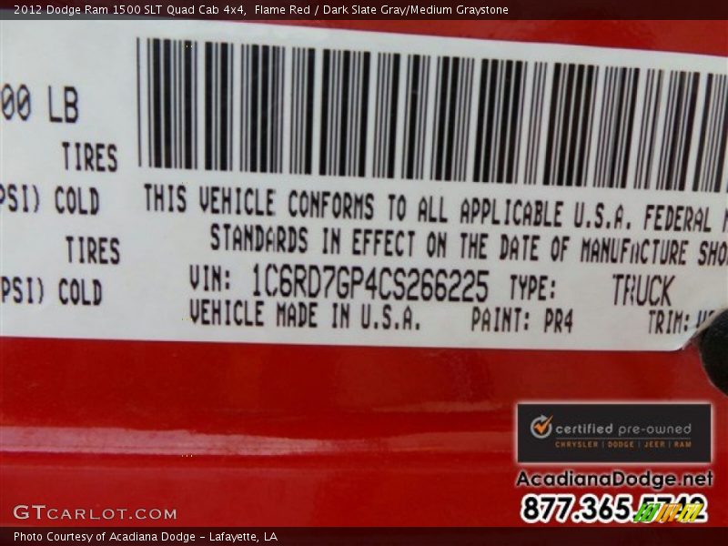 Flame Red / Dark Slate Gray/Medium Graystone 2012 Dodge Ram 1500 SLT Quad Cab 4x4