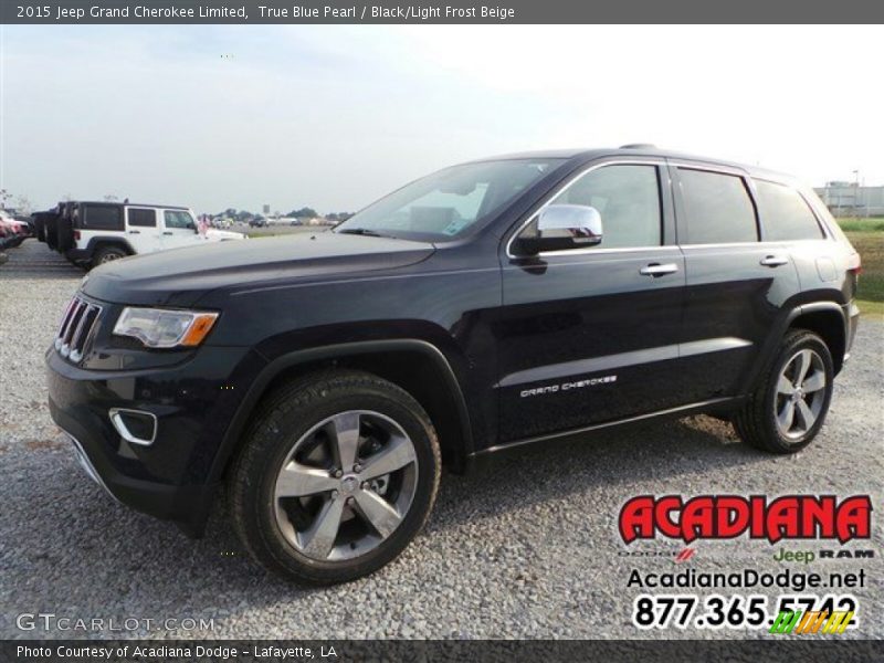 True Blue Pearl / Black/Light Frost Beige 2015 Jeep Grand Cherokee Limited