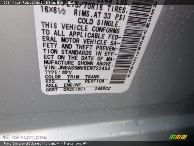 Brilliant Silver / Black 2014 Nissan Rogue Select S