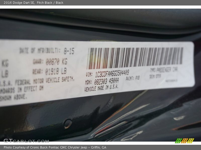 Pitch Black / Black 2016 Dodge Dart SE