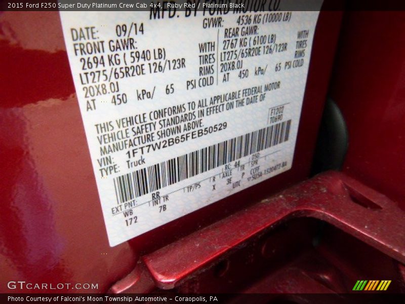 Ruby Red / Platinum Black 2015 Ford F250 Super Duty Platinum Crew Cab 4x4