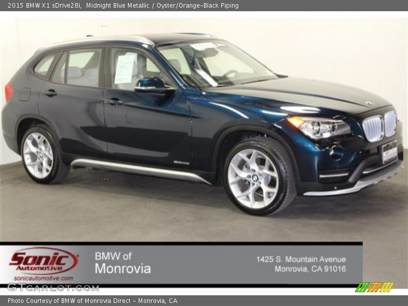 Midnight Blue Metallic / Oyster/Orange-Black Piping 2015 BMW X1 sDrive28i