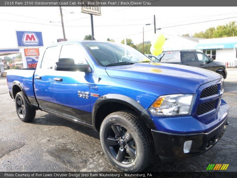 Blue Streak Pearl / Black/Diesel Gray 2016 Ram 1500 Outdoorsman Quad Cab 4x4