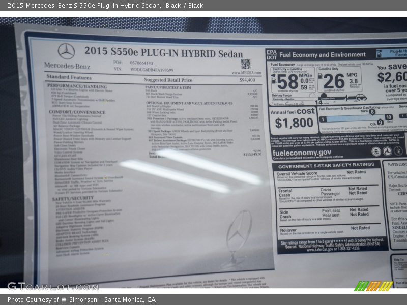  2015 S 550e Plug-In Hybrid Sedan Window Sticker