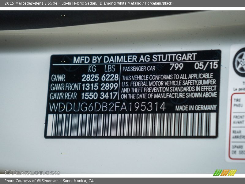 2015 S 550e Plug-In Hybrid Sedan Diamond White Metallic Color Code 799