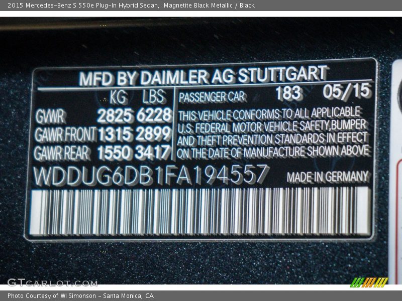 2015 S 550e Plug-In Hybrid Sedan Magnetite Black Metallic Color Code 183