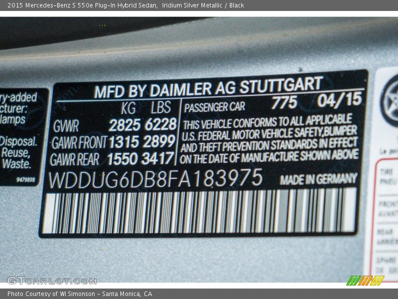 2015 S 550e Plug-In Hybrid Sedan Iridium Silver Metallic Color Code 775