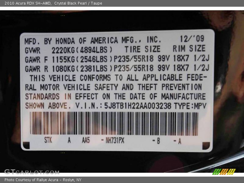 Crystal Black Pearl / Taupe 2010 Acura RDX SH-AWD