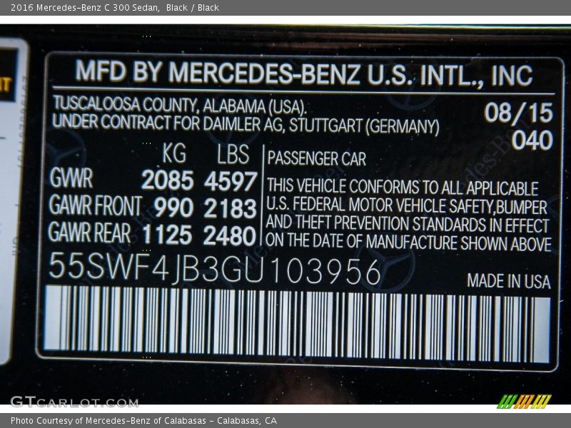 2016 C 300 Sedan Black Color Code 040