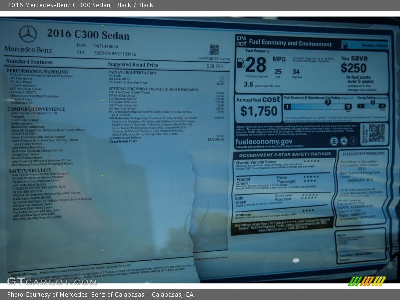  2016 C 300 Sedan Window Sticker
