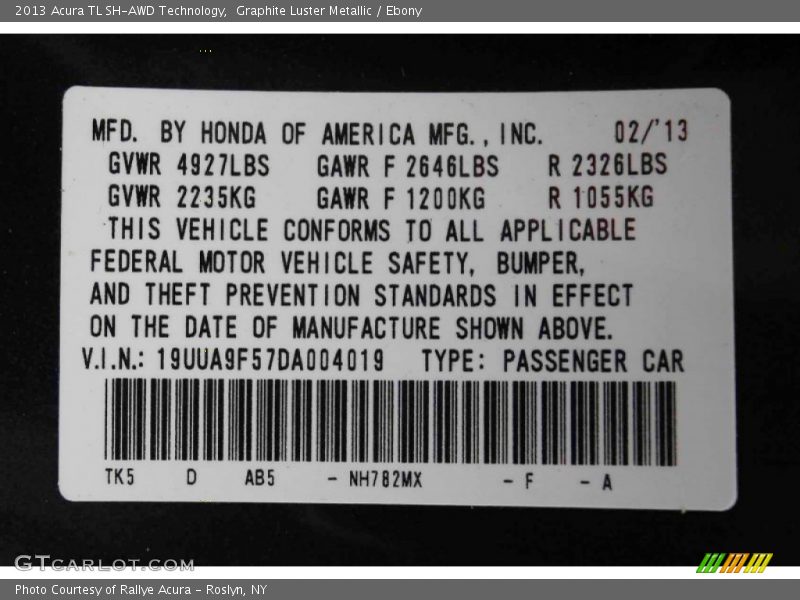 Graphite Luster Metallic / Ebony 2013 Acura TL SH-AWD Technology