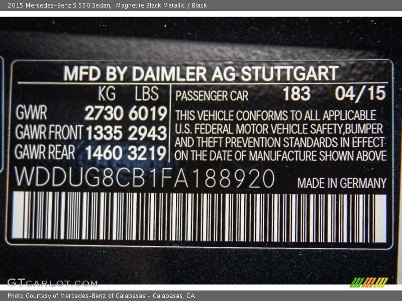 2015 S 550 Sedan Magnetite Black Metallic Color Code 183