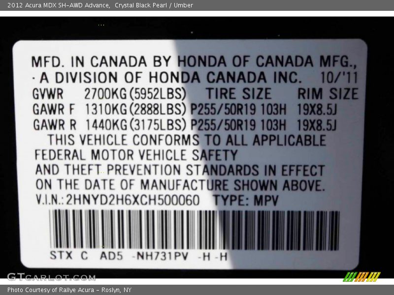 Crystal Black Pearl / Umber 2012 Acura MDX SH-AWD Advance