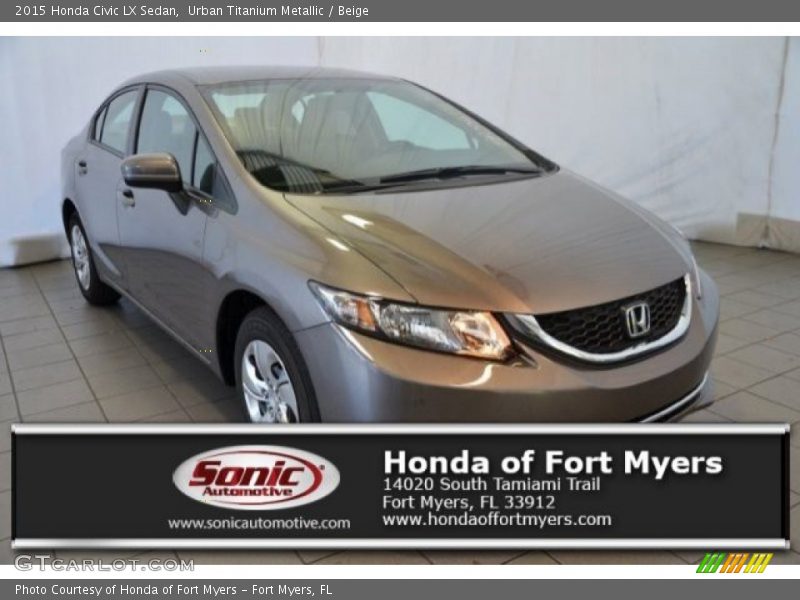 Urban Titanium Metallic / Beige 2015 Honda Civic LX Sedan