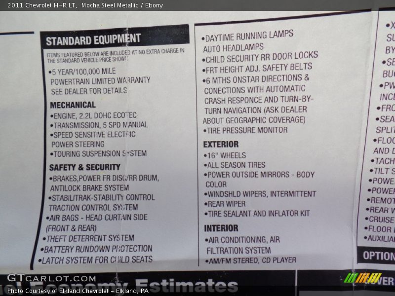  2011 HHR LT Window Sticker