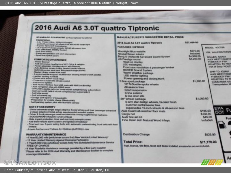 Moonlight Blue Metallic / Nougat Brown 2016 Audi A6 3.0 TFSI Prestige quattro