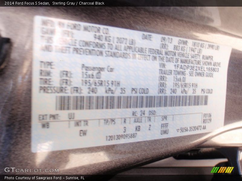 Sterling Gray / Charcoal Black 2014 Ford Focus S Sedan