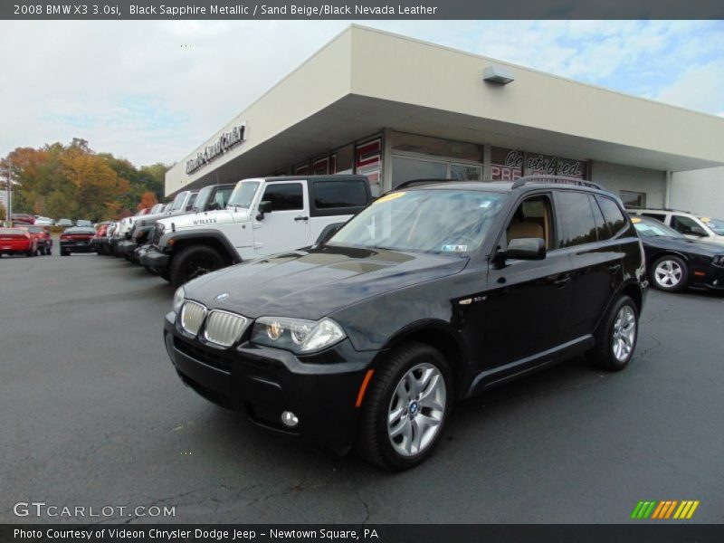 Black Sapphire Metallic / Sand Beige/Black Nevada Leather 2008 BMW X3 3.0si