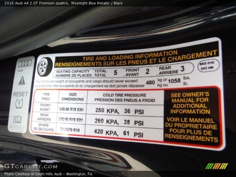 Moonlight Blue Metallic / Black 2016 Audi A4 2.0T Premium quattro