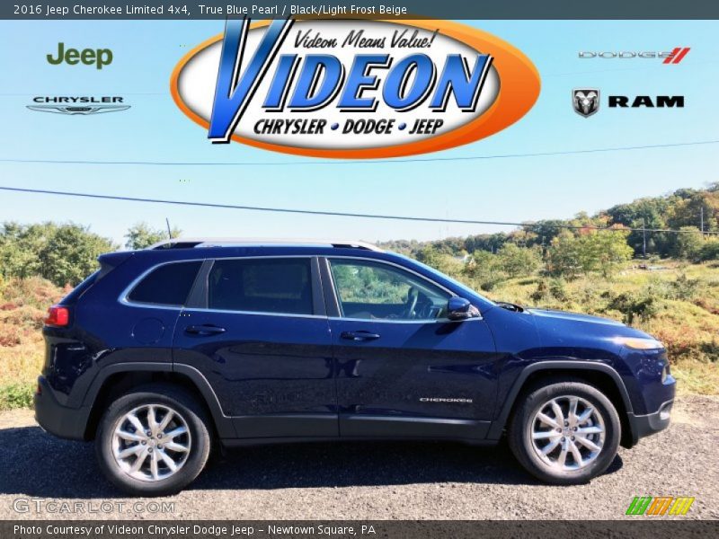 True Blue Pearl / Black/Light Frost Beige 2016 Jeep Cherokee Limited 4x4