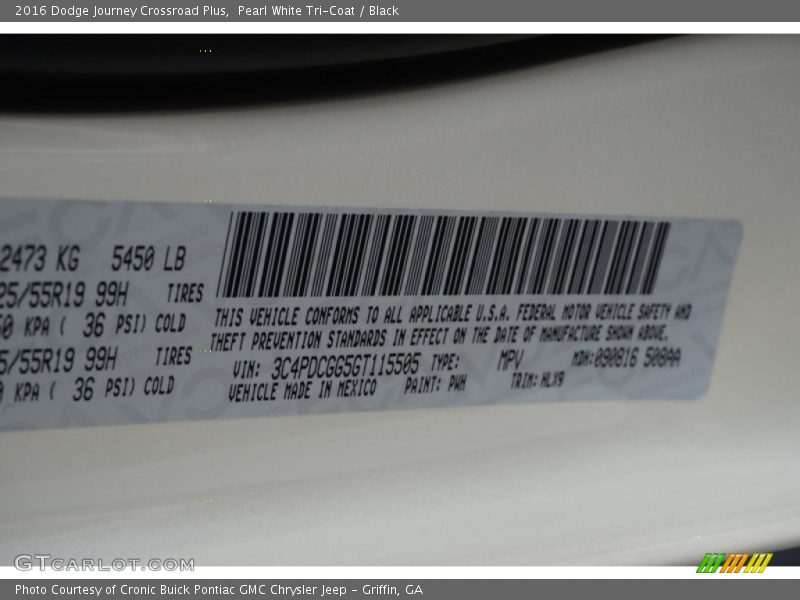 Pearl White Tri-Coat / Black 2016 Dodge Journey Crossroad Plus