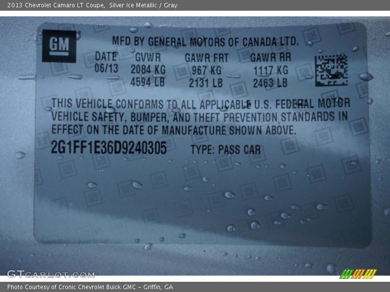 Silver Ice Metallic / Gray 2013 Chevrolet Camaro LT Coupe