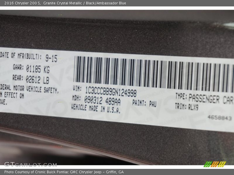 2016 200 S Granite Crystal Metallic Color Code PAU