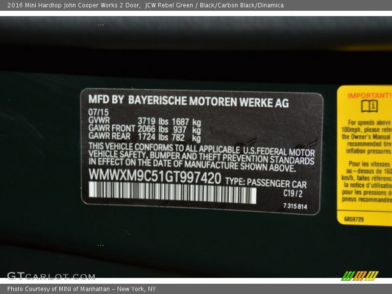 C19 - 2016 Mini Hardtop John Cooper Works 2 Door