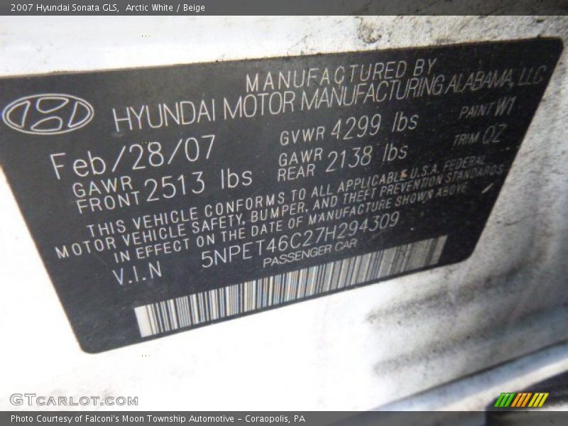 Arctic White / Beige 2007 Hyundai Sonata GLS