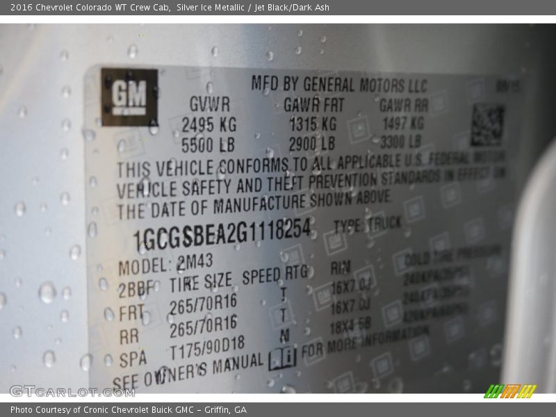 Silver Ice Metallic / Jet Black/Dark Ash 2016 Chevrolet Colorado WT Crew Cab