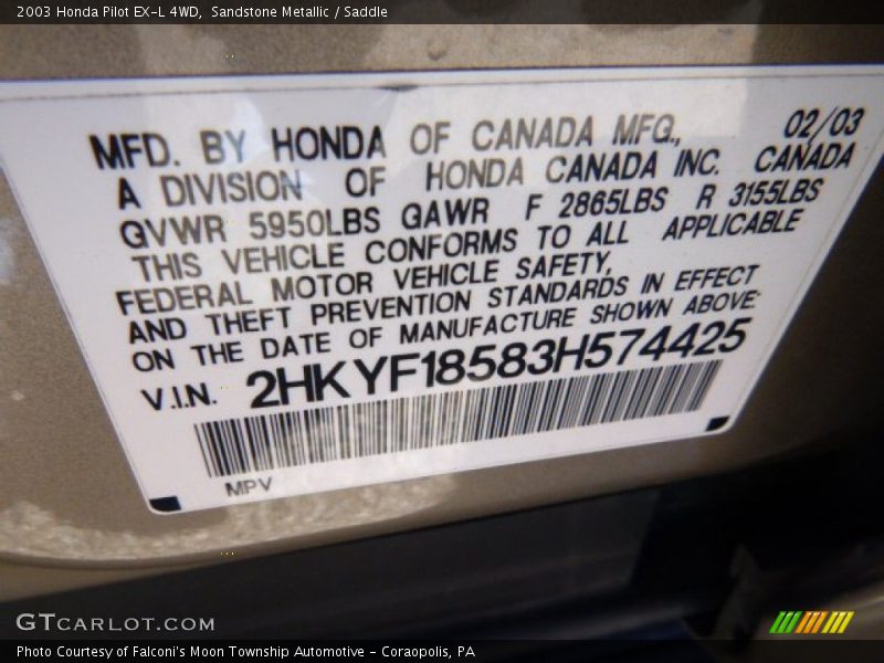 Sandstone Metallic / Saddle 2003 Honda Pilot EX-L 4WD