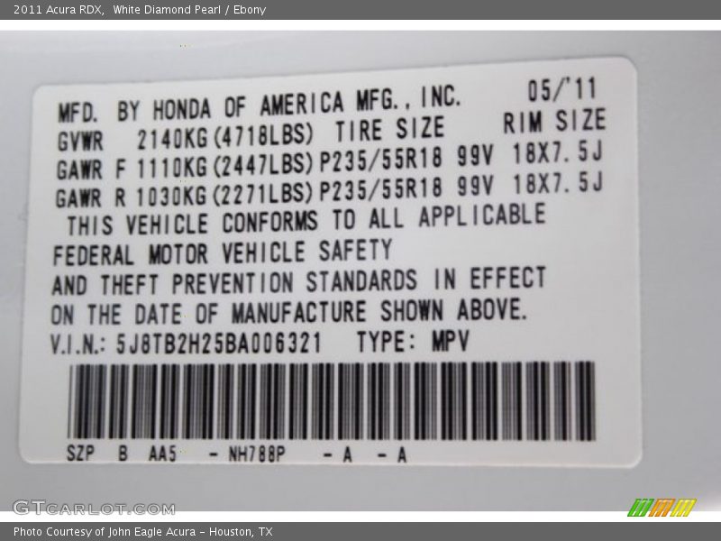 White Diamond Pearl / Ebony 2011 Acura RDX