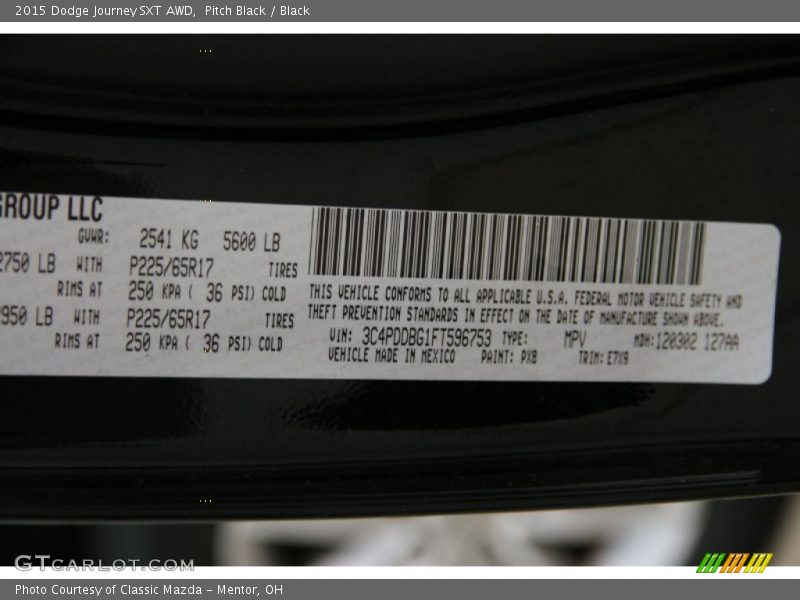 Pitch Black / Black 2015 Dodge Journey SXT AWD