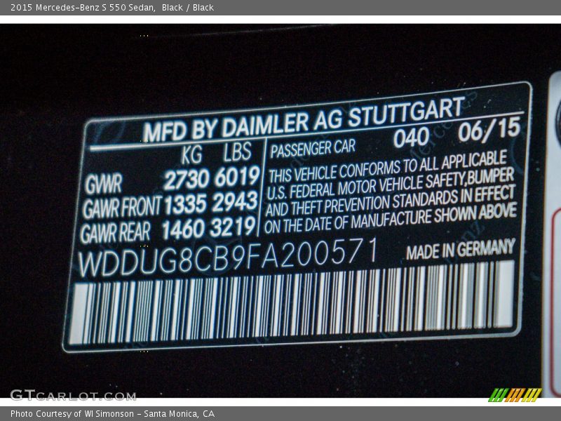 Black / Black 2015 Mercedes-Benz S 550 Sedan