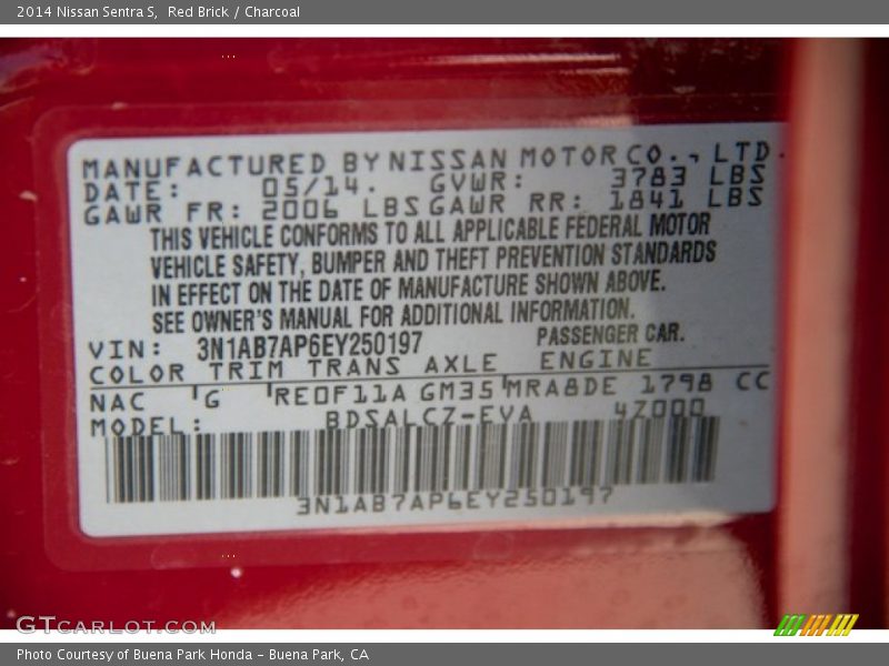 Red Brick / Charcoal 2014 Nissan Sentra S