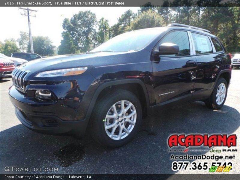 True Blue Pearl / Black/Light Frost Beige 2016 Jeep Cherokee Sport