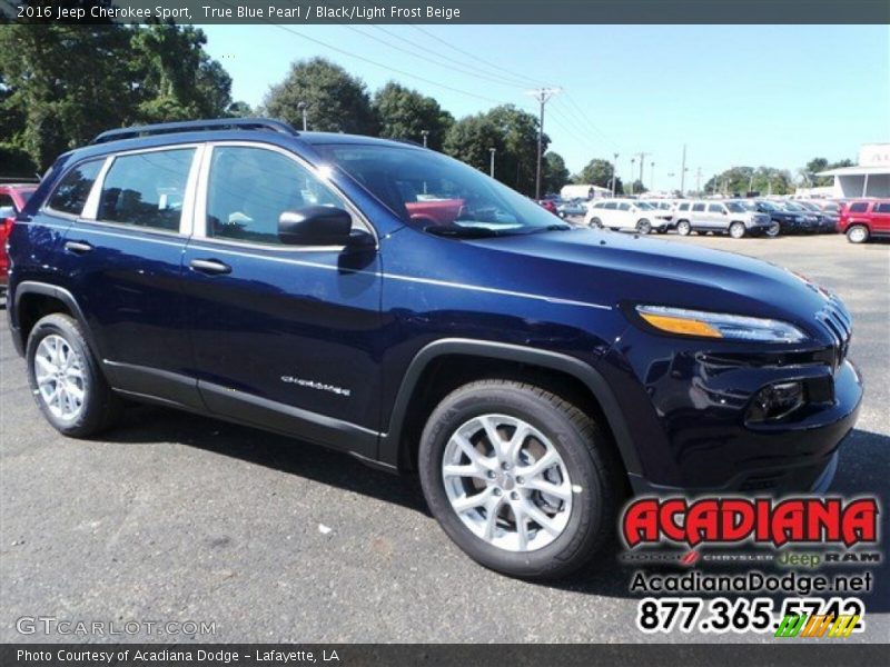True Blue Pearl / Black/Light Frost Beige 2016 Jeep Cherokee Sport