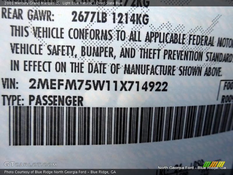 Light Blue Metallic / Deep Slate Blue 2001 Mercury Grand Marquis LS