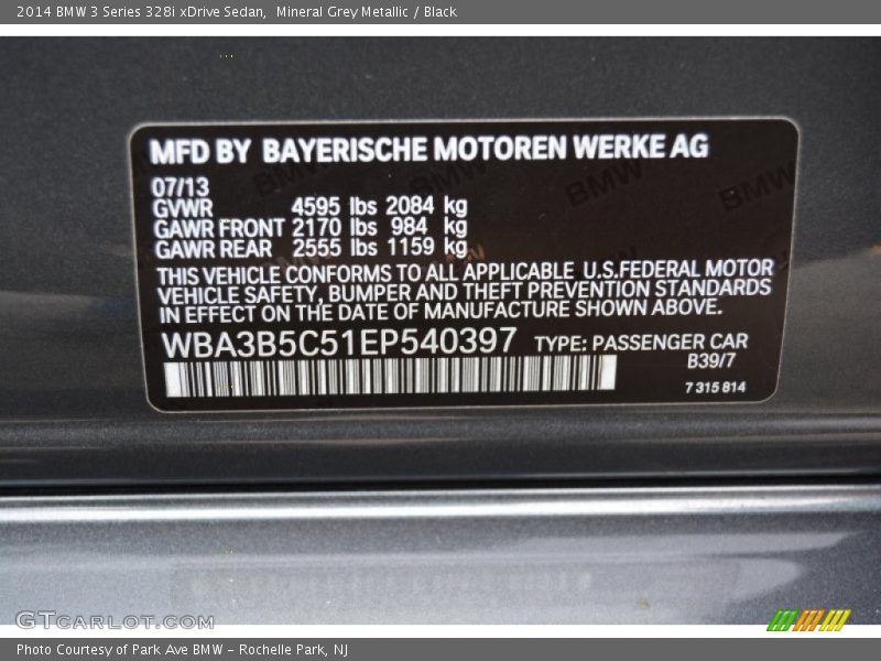 Mineral Grey Metallic / Black 2014 BMW 3 Series 328i xDrive Sedan