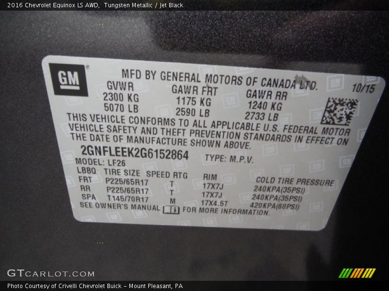 Tungsten Metallic / Jet Black 2016 Chevrolet Equinox LS AWD
