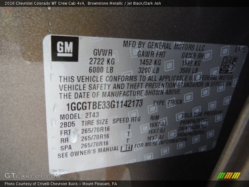 Brownstone Metallic / Jet Black/Dark Ash 2016 Chevrolet Colorado WT Crew Cab 4x4