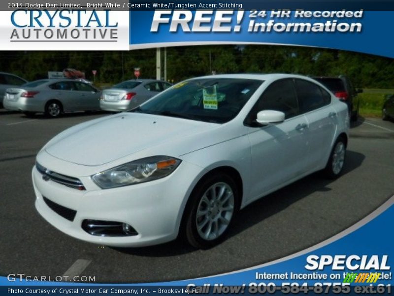 Bright White / Ceramic White/Tungsten Accent Stitching 2015 Dodge Dart Limited