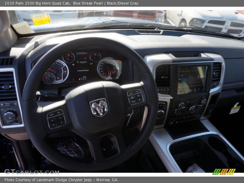 Blue Streak Pearl / Black/Diesel Gray 2016 Ram 1500 Big Horn Quad Cab