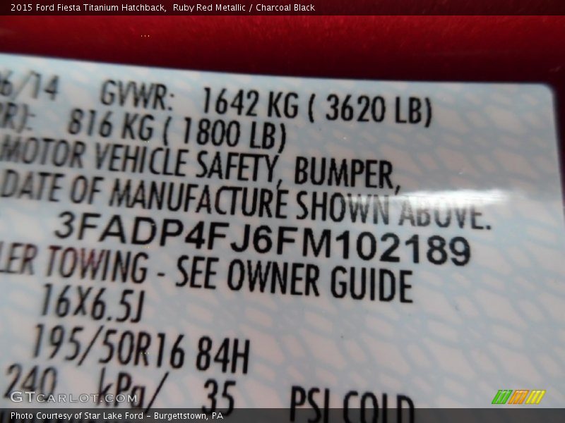 Ruby Red Metallic / Charcoal Black 2015 Ford Fiesta Titanium Hatchback