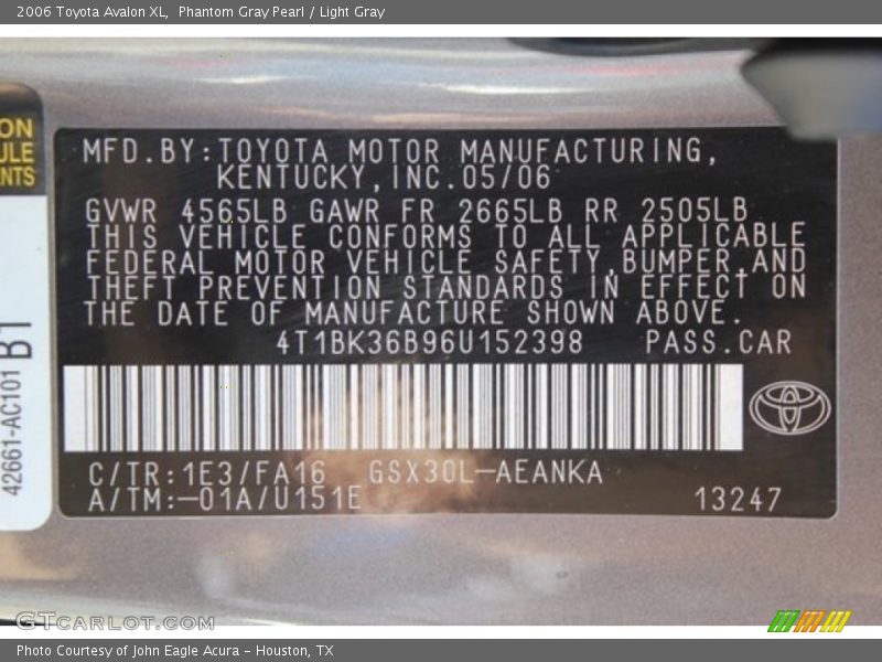 Phantom Gray Pearl / Light Gray 2006 Toyota Avalon XL
