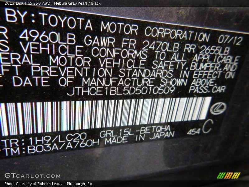 Nebula Gray Pearl / Black 2013 Lexus GS 350 AWD
