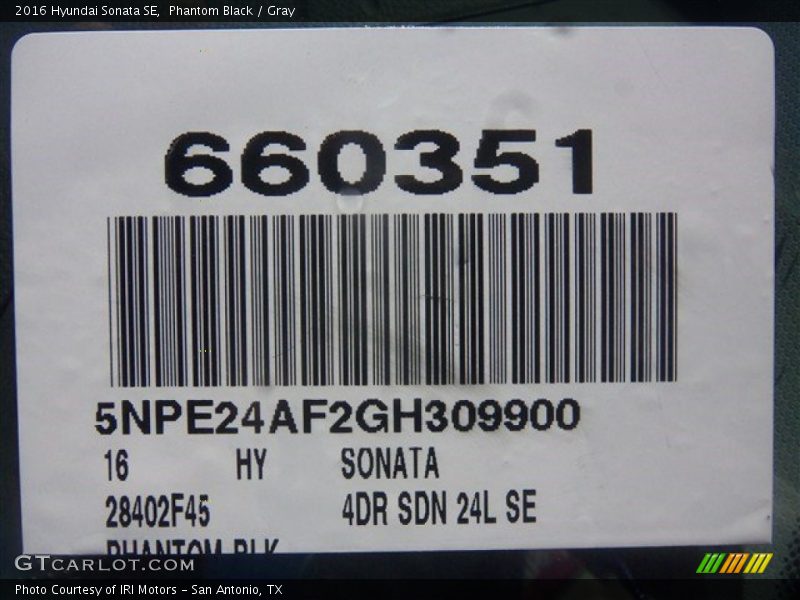 Phantom Black / Gray 2016 Hyundai Sonata SE