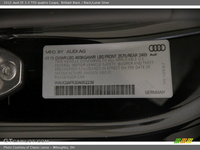 Brilliant Black / Black/Lunar Silver 2013 Audi S5 3.0 TFSI quattro Coupe