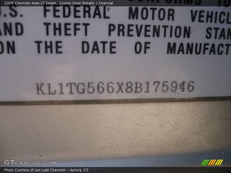 Cosmic Silver Metallic / Charcoal 2008 Chevrolet Aveo LT Sedan