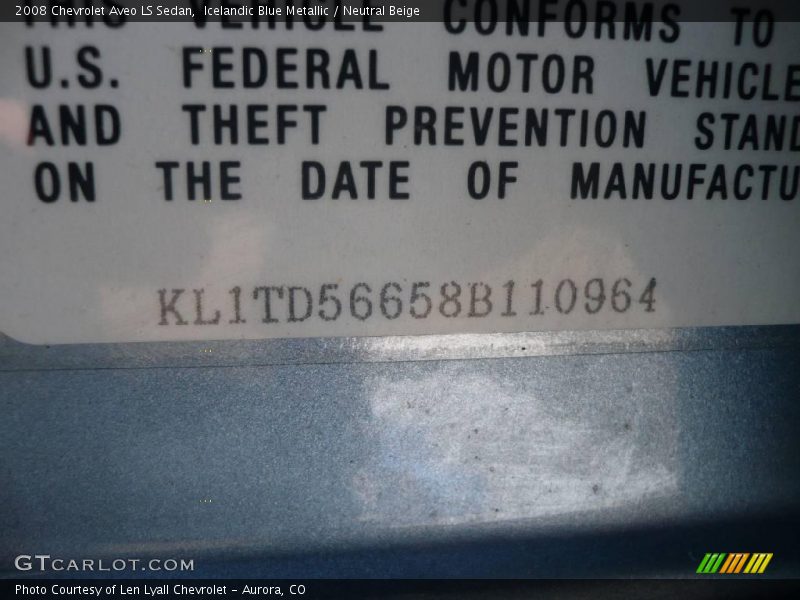 Icelandic Blue Metallic / Neutral Beige 2008 Chevrolet Aveo LS Sedan